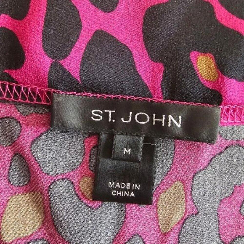 St John Raspberry Leopard Print Stretchy Silk Blo… - image 7